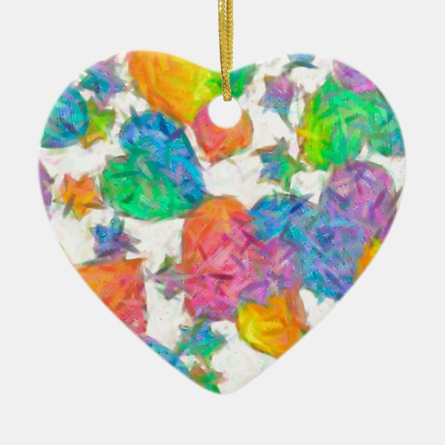 Pastel Valentine Hearts Julgransprydnad Keramik (Framsidan)