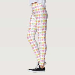 Pastel Valentines dags Candy Conversation Hearts Leggings