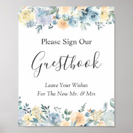 Pastel Vanilla Blue Blommigt Bröllop Guestbook-tec Poster