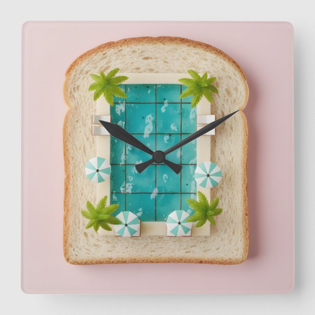 Pastel Vaporwave Pool Toast Fyrkantig Klocka (Framsida)