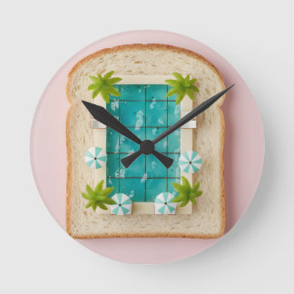 Pastel Vaporwave Pool Toast Rund Klocka