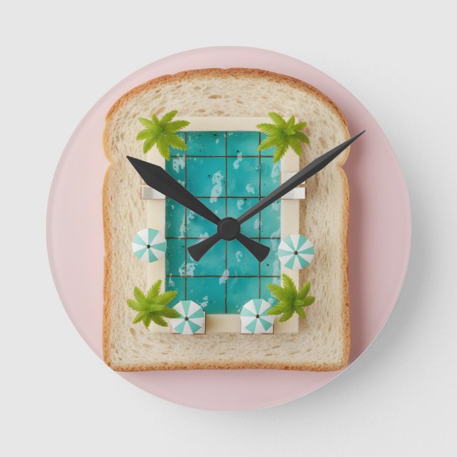 Pastel Vaporwave Pool Toast Rund Klocka (Framsida)