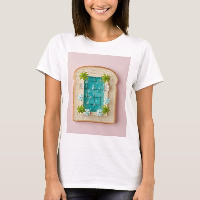 Pastel Vaporwave Pool Toast T Shirt (Framsida)