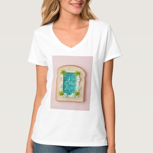 Pastel Vaporwave Pool Toast T Shirt (Framsida)