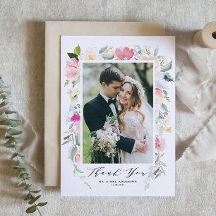 Pastel Vår Blommigt Blooms Ram Photo Bröllop Tack Kort