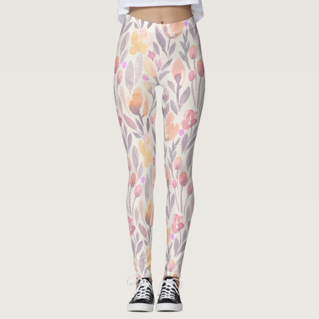 Pastel Vår Blommigt Design Leggings (Framsida)