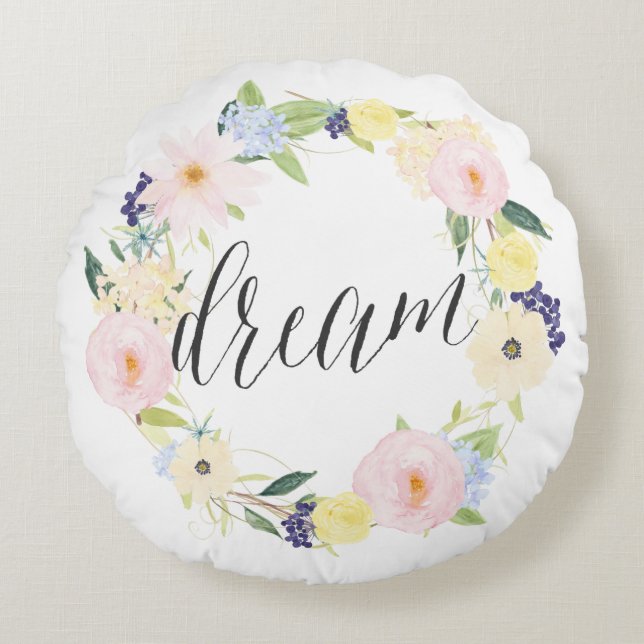 Pastel Vår Blommigt Utandning | Dream Round Pillow Rund Kudde (Framsidan)