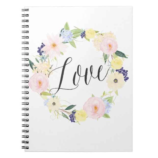 Pastel Vår Blommigt Utandning | Kärlek bärbar dato Anteckningsbok (Framsidan)
