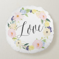 Pastel Vår Blommigt Utandning | Rund Pillow kärlek