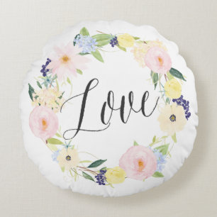 Pastel Vår Blommigt Utandning   Rund Pillow kärlek Rund Kudde