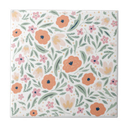 Pastel Vår Blommönster Kakelplatta