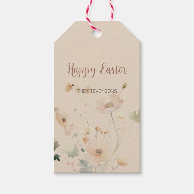 Pastel Vår blommor Glad påsk Presentetikett (Framsidan)