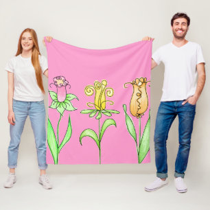 Pastel Vår blommor Illustration Fleecefilt