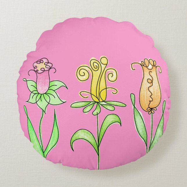 Pastel Vår blommor Rund Kudde (Framsidan)