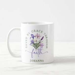 Pastel Vår blommor Saved by Grace through Faith Kaffemugg