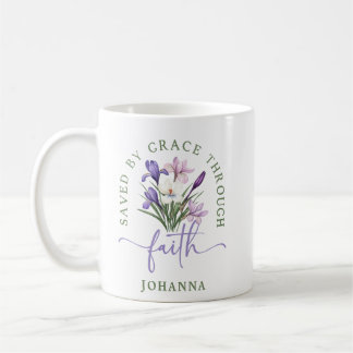 Pastel Vår blommor Saved by Grace through Faith Kaffemugg