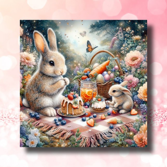 Pastel Vår Bunny Påsk Basket Picnic Julkort (Skapare uppladdad)