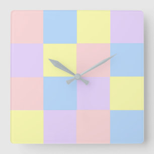 Pastel Vår Checkers Fyrkantig Klocka