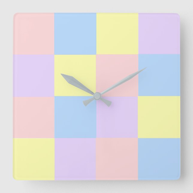 Pastel Vår Checkers Fyrkantig Klocka (Framsida)