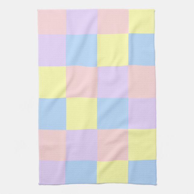 Pastel Vår Färg Checkers Kökshandduk (Vertikal)