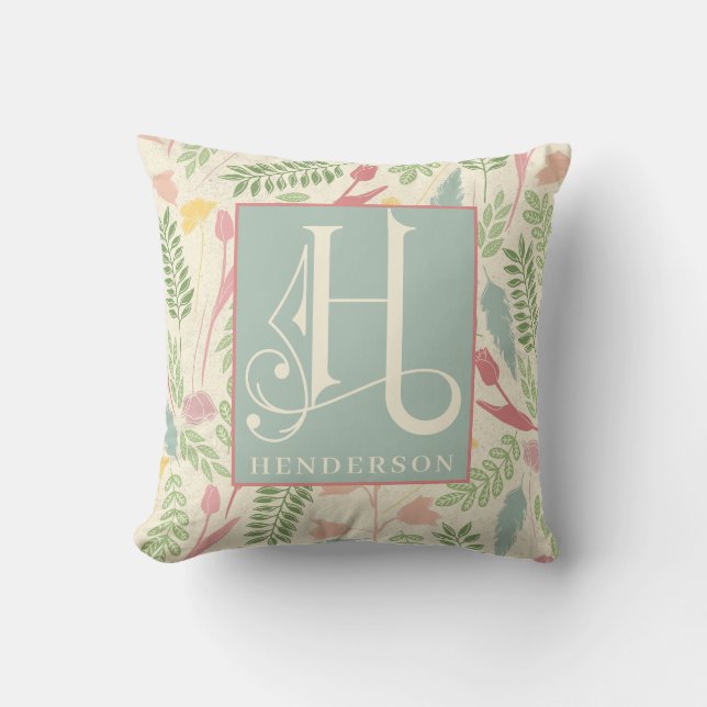 Pastel Vår Färg Rulla Typorgraphy Monogram Kudde (Framsida)