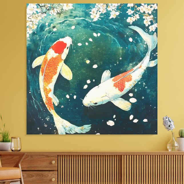 Pastel Vår Koi Blommar Canvastryck (Insitu (Vardagsrum))