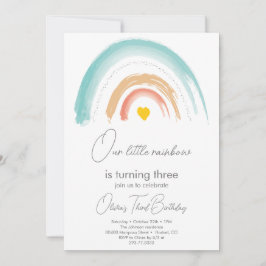 Pastel Vår lilla regnbåge Födelsedagsfest Beige Inbjudningar