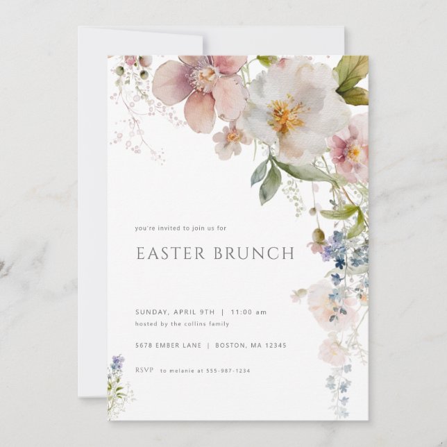Pastel Vår Wildblomma Påsk Brunch-inbjudan Inbjudningar (Framsida)