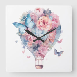 PASTEL VATTENFÄRGENS ROSA BLUE LUFTBALLONG FYRKANTIG KLOCKA