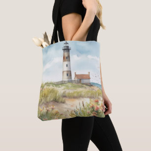 PASTEL VATTENFÄRGSOMMER LIGHTHUSE PÅ BEACH TYGKASSE