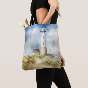 PASTEL VATTENFÄRGSOMMER LIGHTHUSE PÅ BEACH TYGKASSE