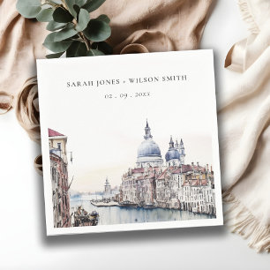 Pastel Venice Italien Canals Watercolor Bröllop Pappersservett
