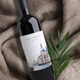 Pastel Venice Italien Canals Watercolor Bröllop Vinflaska Etikett