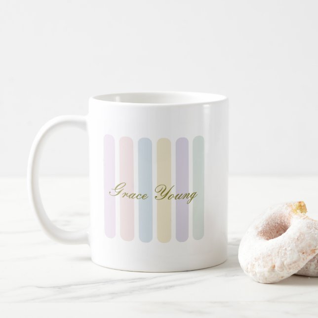 Pastel Vertical Stripes Script Name Kaffemugg (Med munk)