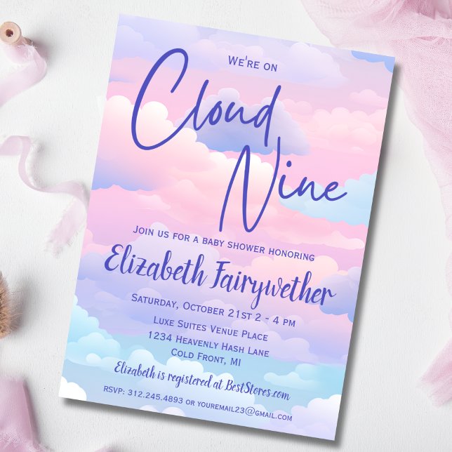 Pastel Vi är på inbjudan till Cloud 9 Baby Shower (Skapare uppladdad)