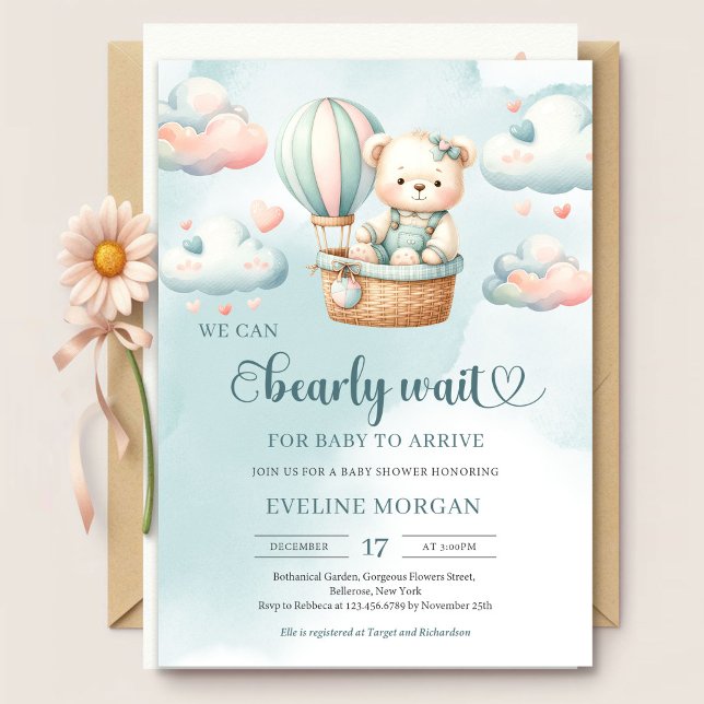 Pastel, vi kan vänta på att en liten flicka duscha inbjudningar (Pastel colors we can bearly wait girl baby shower invitation )