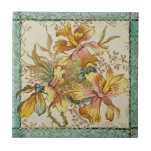 Pastel Victorian Hand Färgad Blommigt Reproductio Kakelplatta