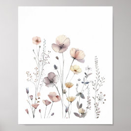 Pastel Vild Flowers Blommigt Vattenfärg Poster