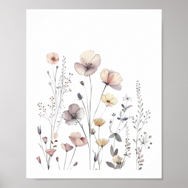 Pastel Vild Flowers Blommigt Vattenfärg Poster (Framsidan)