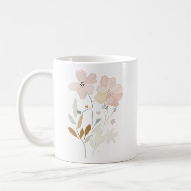 Pastel Vild Flowers Romantic Bouquet Watercolor Kaffemugg (Vänster)