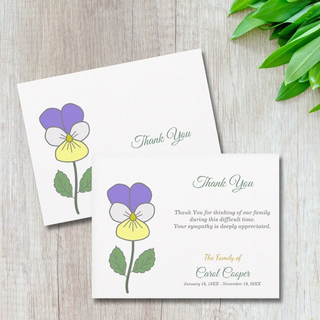 Pastel Vild Pansy Funeral Tackkort Card Tack Kort (Pastel Wild Pansy Funeral Thank You Note Card)