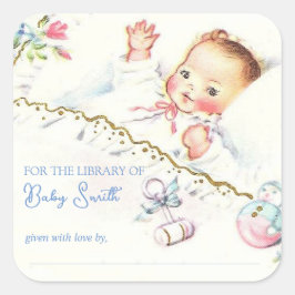 Pastel Vintage Baby Girl Baby Shower Book Plate Fyrkantigt Klistermärke