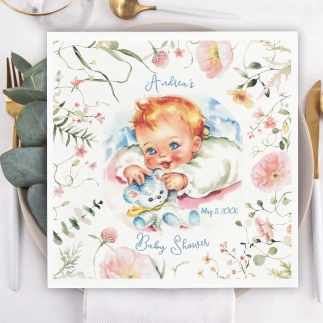 Pastel Vintage Baby Girl Baby Shower  Pappersservett (Skapare uppladdad)