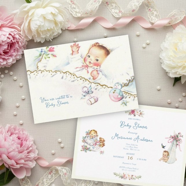 Pastel Vintage Flicka Baby Shower-inbjudan Inbjudningar (Skapare uppladdad)