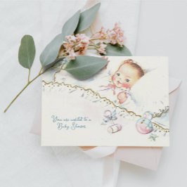 Pastel Vintage Flicka Baby Shower-inbjudan Inbjudningar