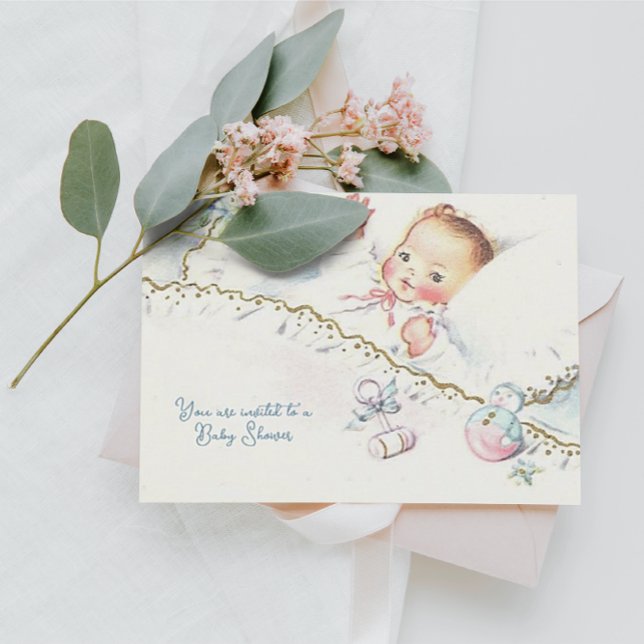 Pastel Vintage Flicka Baby Shower-inbjudan Inbjudningar (Skapare uppladdad)