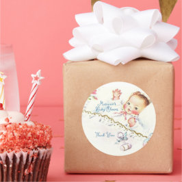 Pastel Vintage Flicka Baby Shower-inbjudan Runt Klistermärke