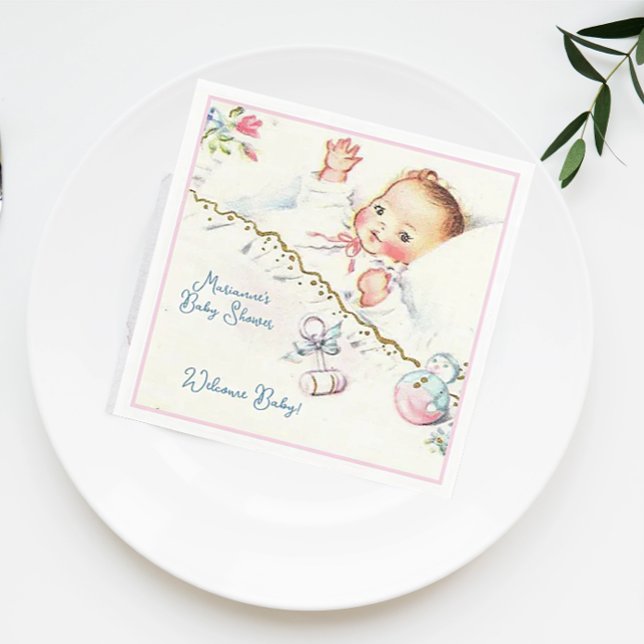 Pastel Vintage Flicka Baby Shower Pappersservett (Skapare uppladdad)