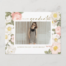 Pastel Vintage Flowers White Photo Studenten Vykort