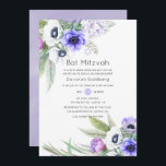 Pastel Violet and Plum Blommigt Bat mitzvah Inbjudningar<br><div class="desc">Anemone-blommigtens bat mitzvah inbjudan i pastellviolettnyanser.</div>